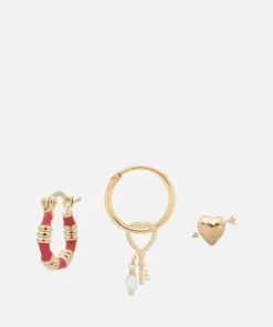 Earrings*anna + nina Dear Heart Gold-Plated Earrings Set