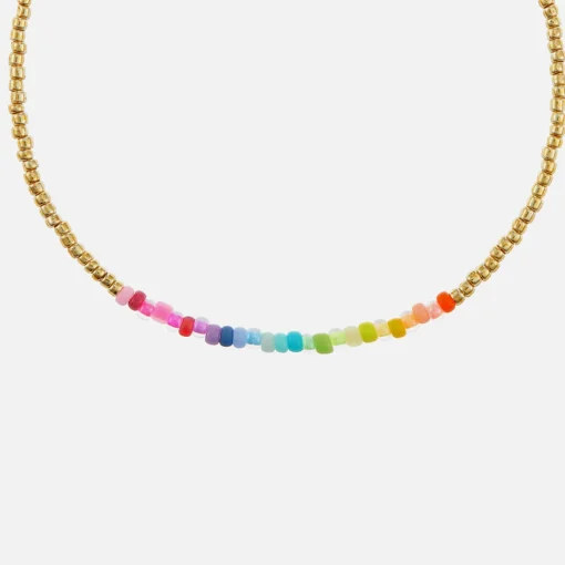 Bracelets & Bangles*Anni Lu Golden Rainbow Glass Bead And Shell Bracelet
