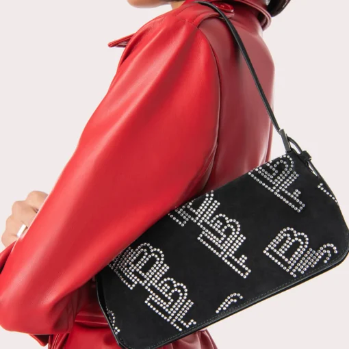 Shoulder Bags*BY FAR Dulce Crystal Monogram Suede Shoulder Bag
