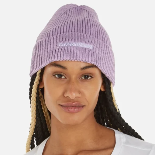 Hats Scarves & Gloves*Calvin Klein Jeans Institutional Ribbed-Cotton Blend Beanie