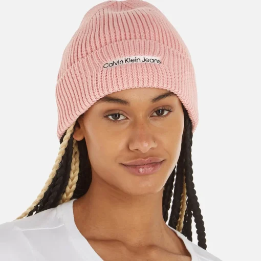 Hats Scarves & Gloves*Calvin Klein Jeans Institutional Ribbed-Cotton Blend Beanie