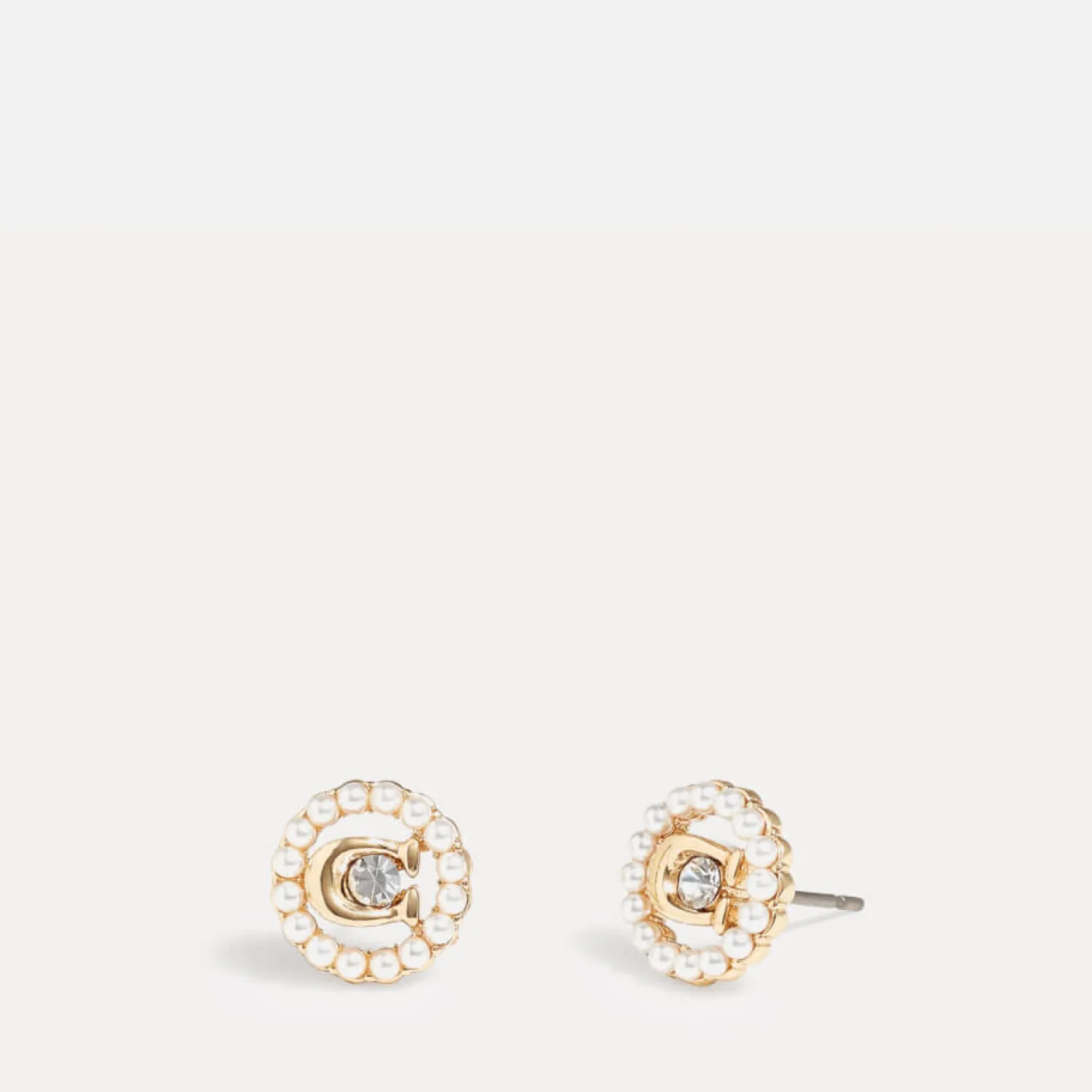 Earrings*Coach C Gold-Plated Crystal And Faux Pearl Stud Earrings