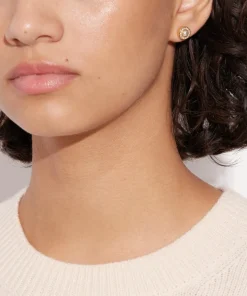 Earrings*Coach C Gold-Plated Crystal And Faux Pearl Stud Earrings