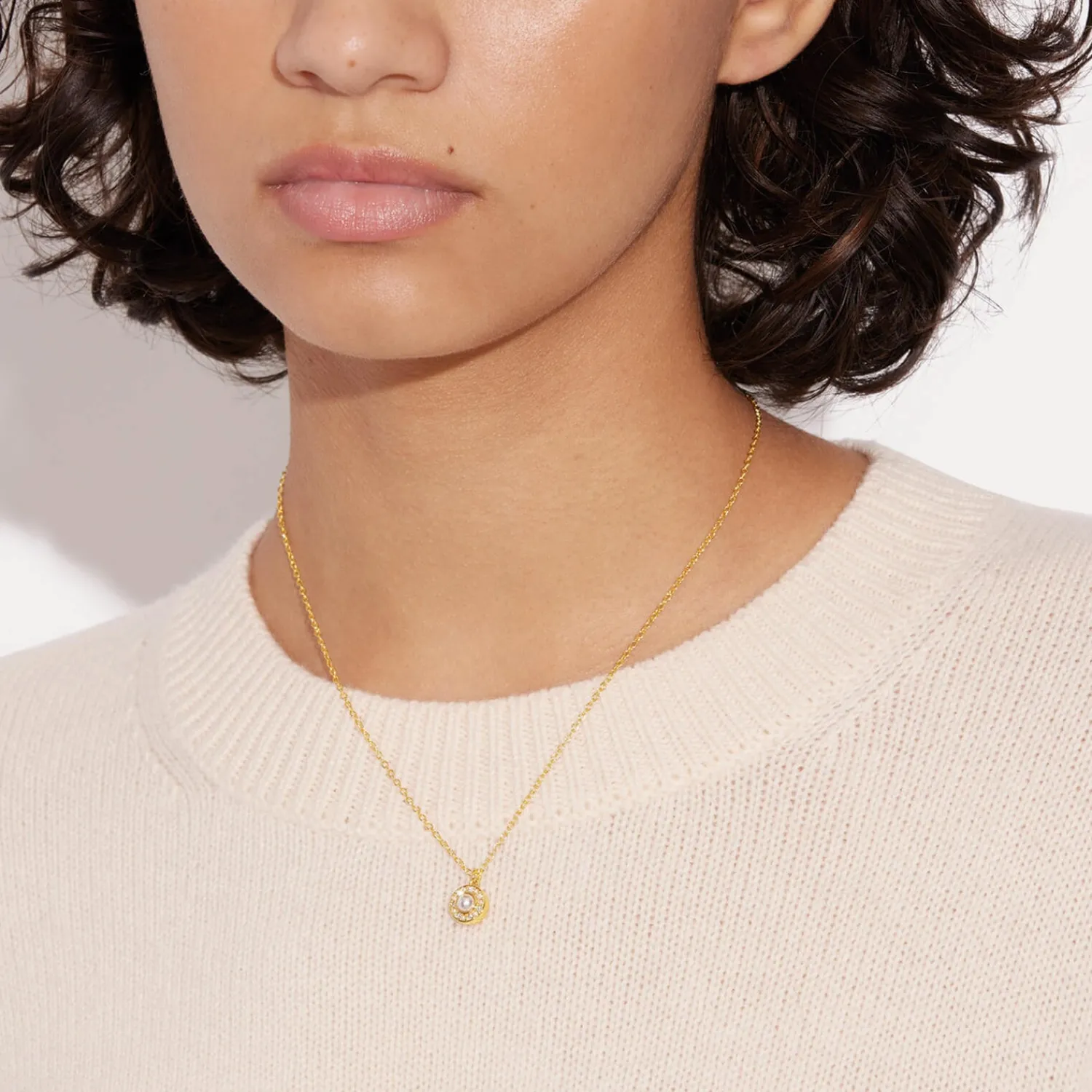 Necklaces*Coach C Multi Gold Plated Crystal And Faux Pearl Necklace