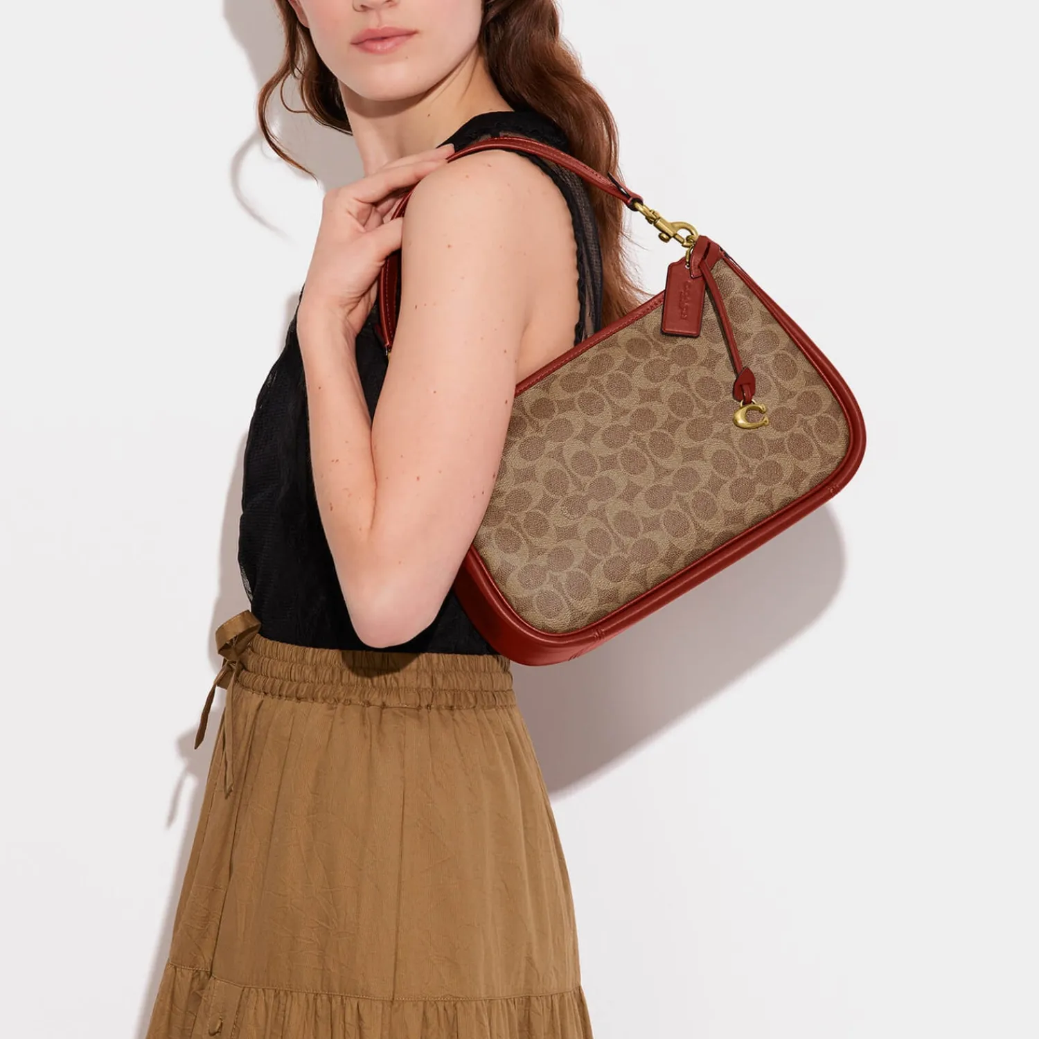 Crossbody Bags*Coach Cary Monogram Coated-Canvas And Leather Shoulder Bag Tan Rust