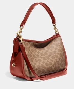 Crossbody Bags*Coach Cary Monogram Coated-Canvas And Leather Shoulder Bag Tan Rust