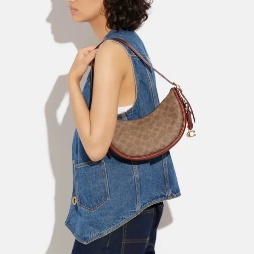 Shoulder Bags*Coach Coated Canvas Signature Luna Shoulder Bag Tan Rust