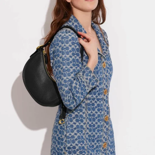 Shoulder Bags*Coach Luna Pebbled Leather Shoulder Bag Black