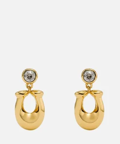 Earrings*Coach Women's C Crystal Earrings - Gold/Clear