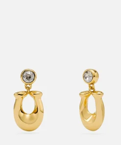 Earrings*Coach Women's C Crystal Earrings - Gold/Clear