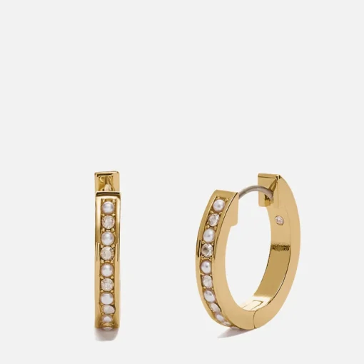 Earrings*Coach Women's Classic Pearl Huggie - Gold