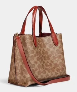 Tote Bags*Coach Women's Coated Canvas Signature Willow Tote Bag 24 - Tan Rust