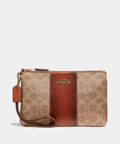 Home Accessories*Coach Women's Colorblock Coated Canvas Small Wristlet - Tan Rust