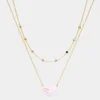 Necklaces*Coach Women's Enamel C Heart Double Chain Necklace - Gold/Pink Multi