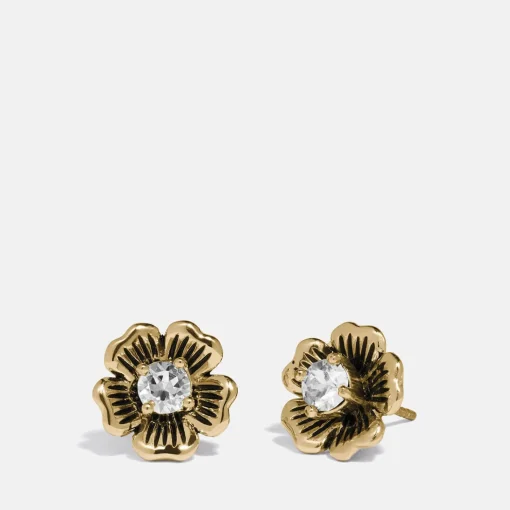 Earrings*Coach Women's Mini Tea Rose 2 In 1 Stud - Gold