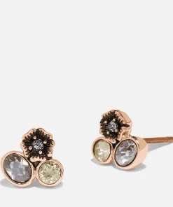 Earrings*Coach Women's Mini Tea Rose Cluster Stud - Rose Gold/Multi