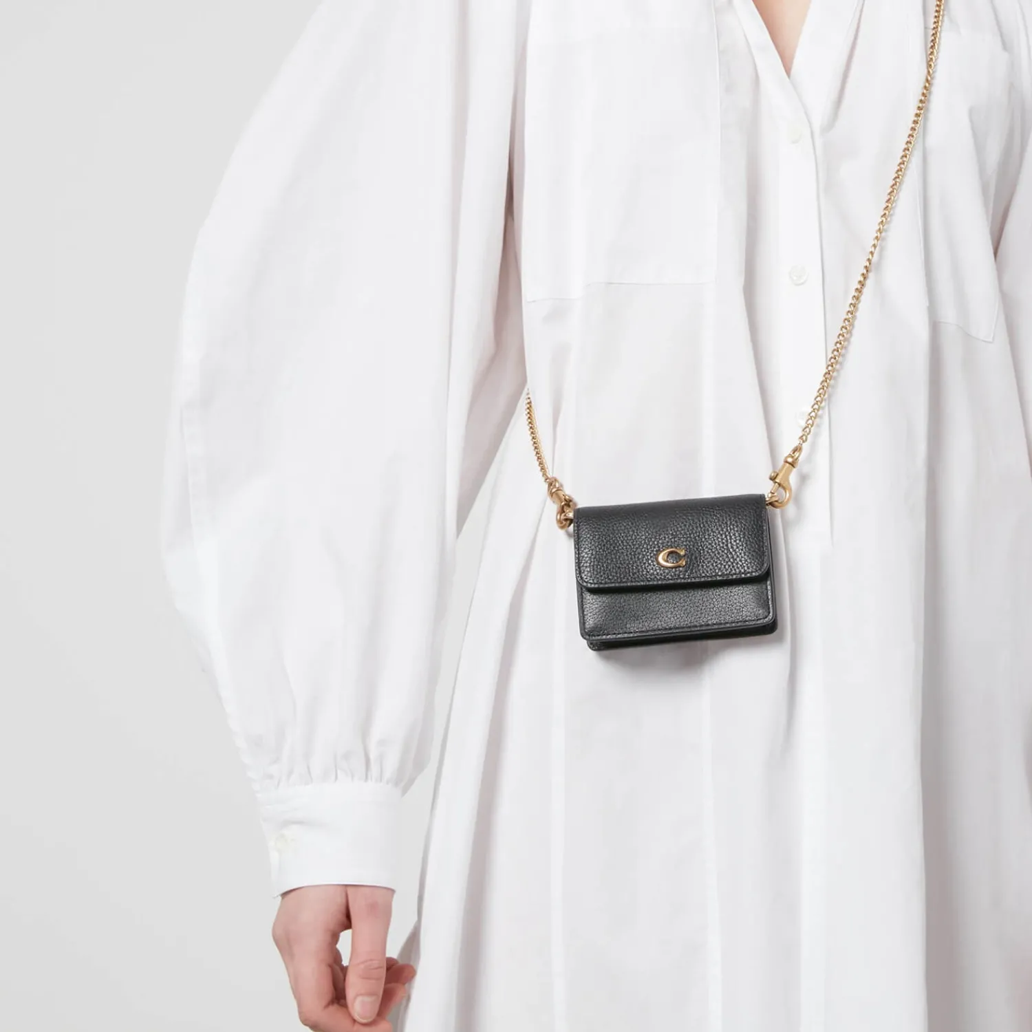 Purses And Cardholders*Coach Women's Refined Calf Leather Card Case With Chain - Black