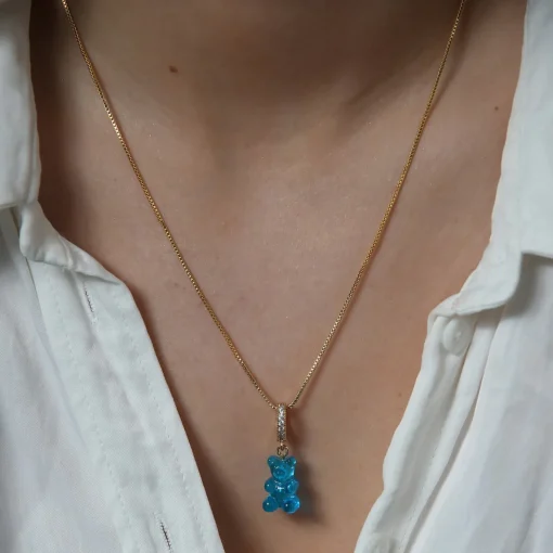 Necklaces*Crystal Haze Women's Jelly Nostalgia Bear Pave Pendant - Azure