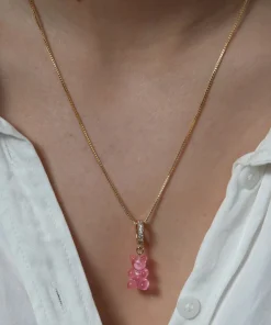 Necklaces*Crystal Haze Women's Jelly Nostalgia Bear Pave Pendant - Bubble Gum