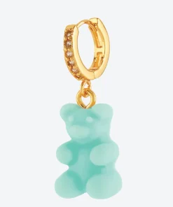 Earrings*Crystal Haze Women's Pave Nostalgia Single Bear Hoop - Havana