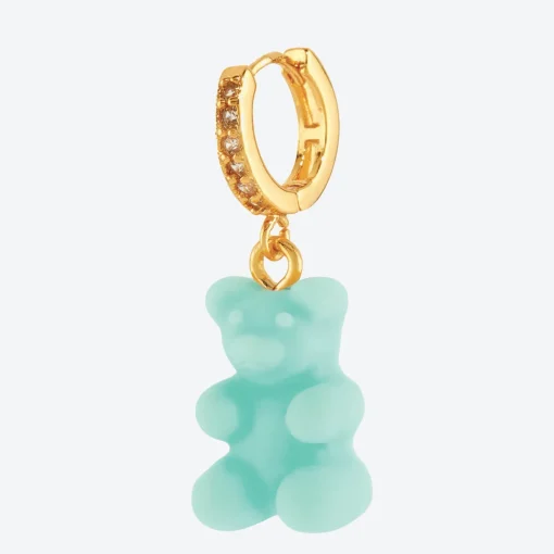 Earrings*Crystal Haze Women's Pave Nostalgia Single Bear Hoop - Havana