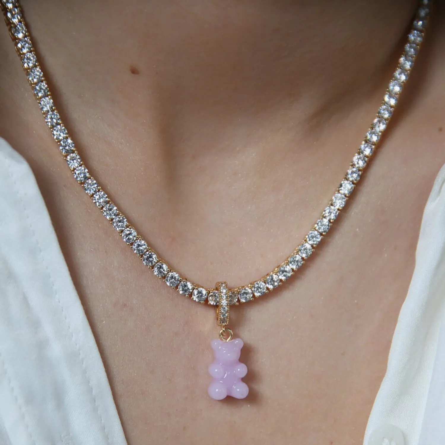 Necklaces*Crystal Haze Women's Pave Nostalgia Bear Pendant - Lilac