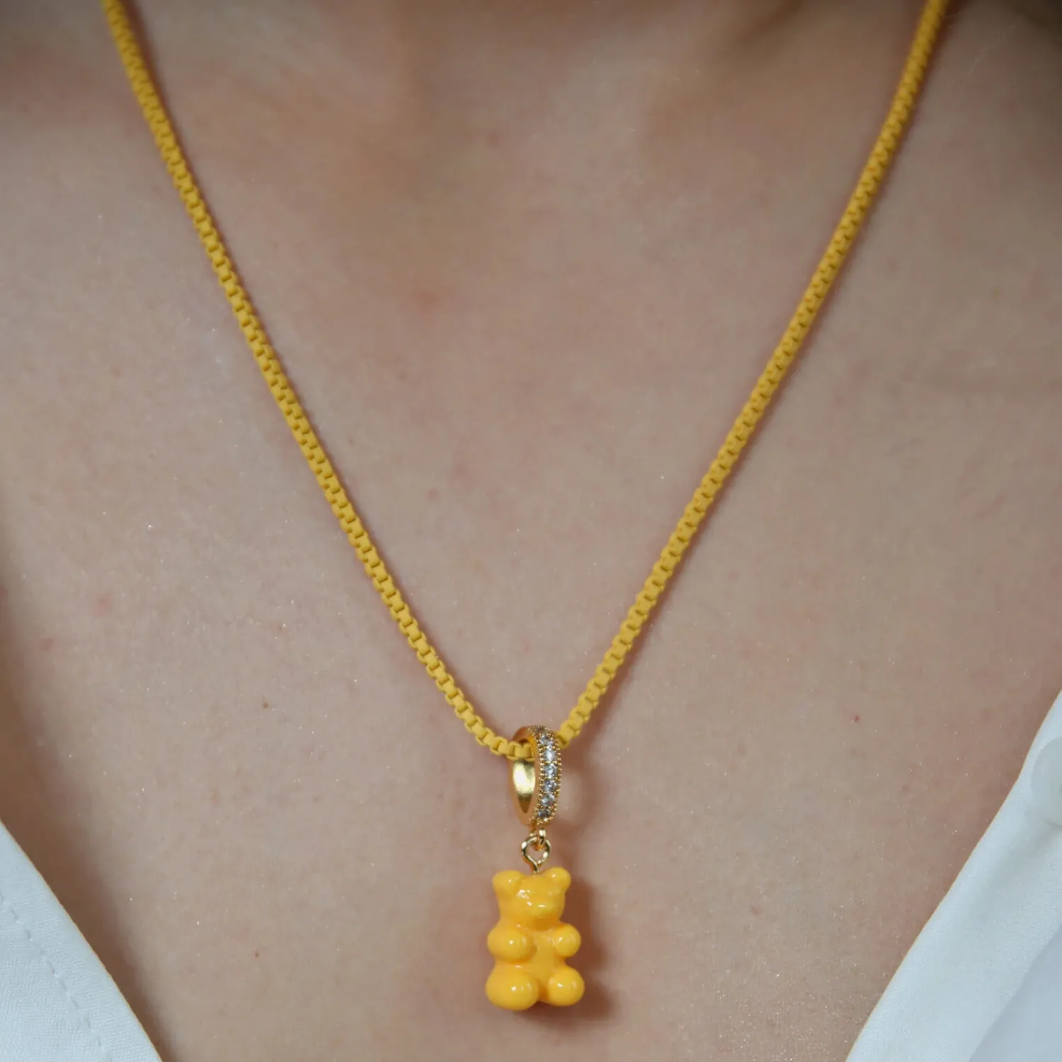 Necklaces*Crystal Haze Women's Pave Nostalgia Bear Pendant - New York Taxi Yellow