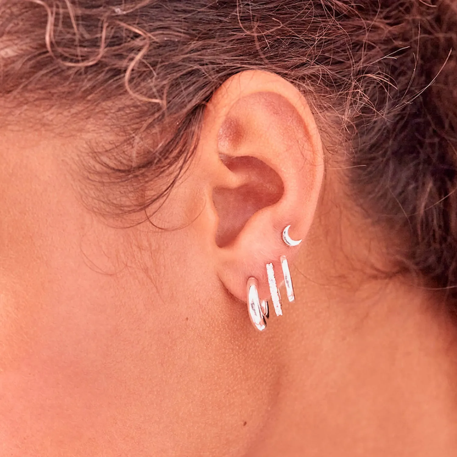 Earrings*Estella Bartlett Women's Chunky Semi Circle Hoop - Silver Plate