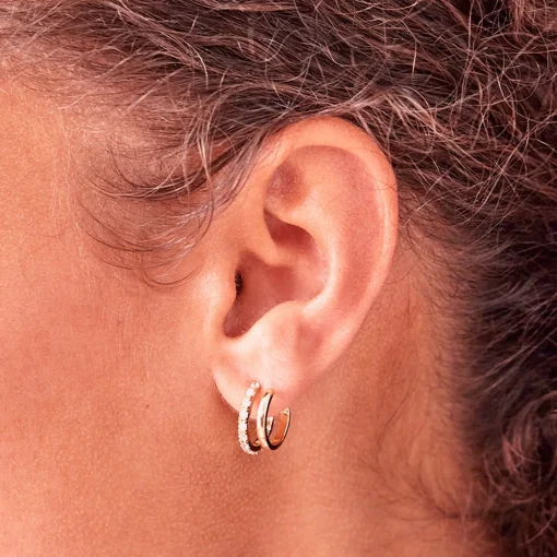 Earrings*Estella Bartlett Women's Double Loop Hoops With Cz - Gold Plate