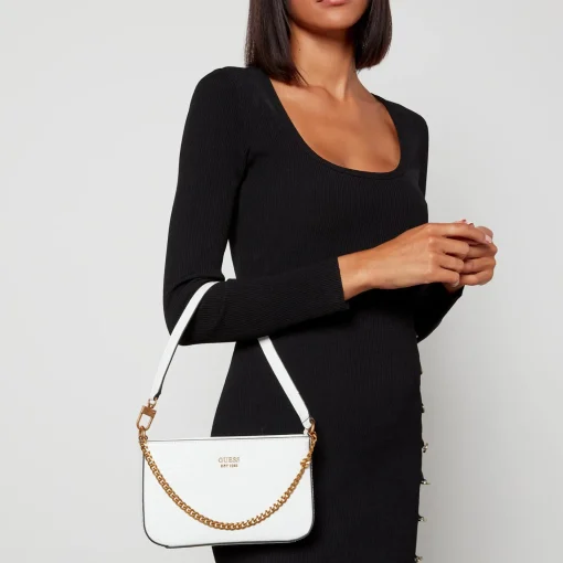Shoulder Bags*Guess Women's Katey Croc Mini Top Zip Shoulder Bag - White