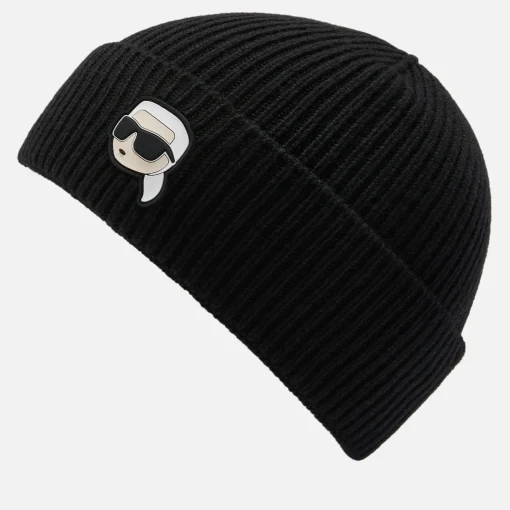 Hats Scarves & Gloves*Karl Lagerfeld Ikonik 2.0 Logo Rib-Knit Beanie