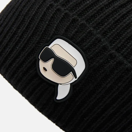 Hats Scarves & Gloves*Karl Lagerfeld Ikonik 2.0 Logo Rib-Knit Beanie