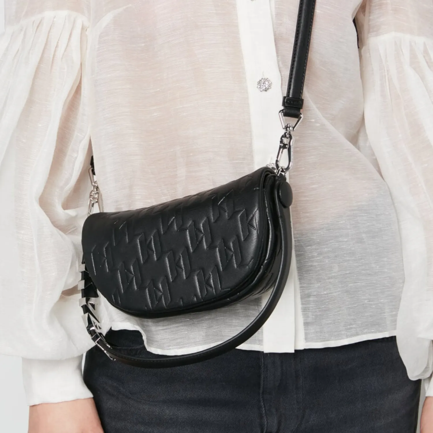 Shoulder Bags*Karl Lagerfeld Shooting Stars K/Swing Leather Baguette Bag