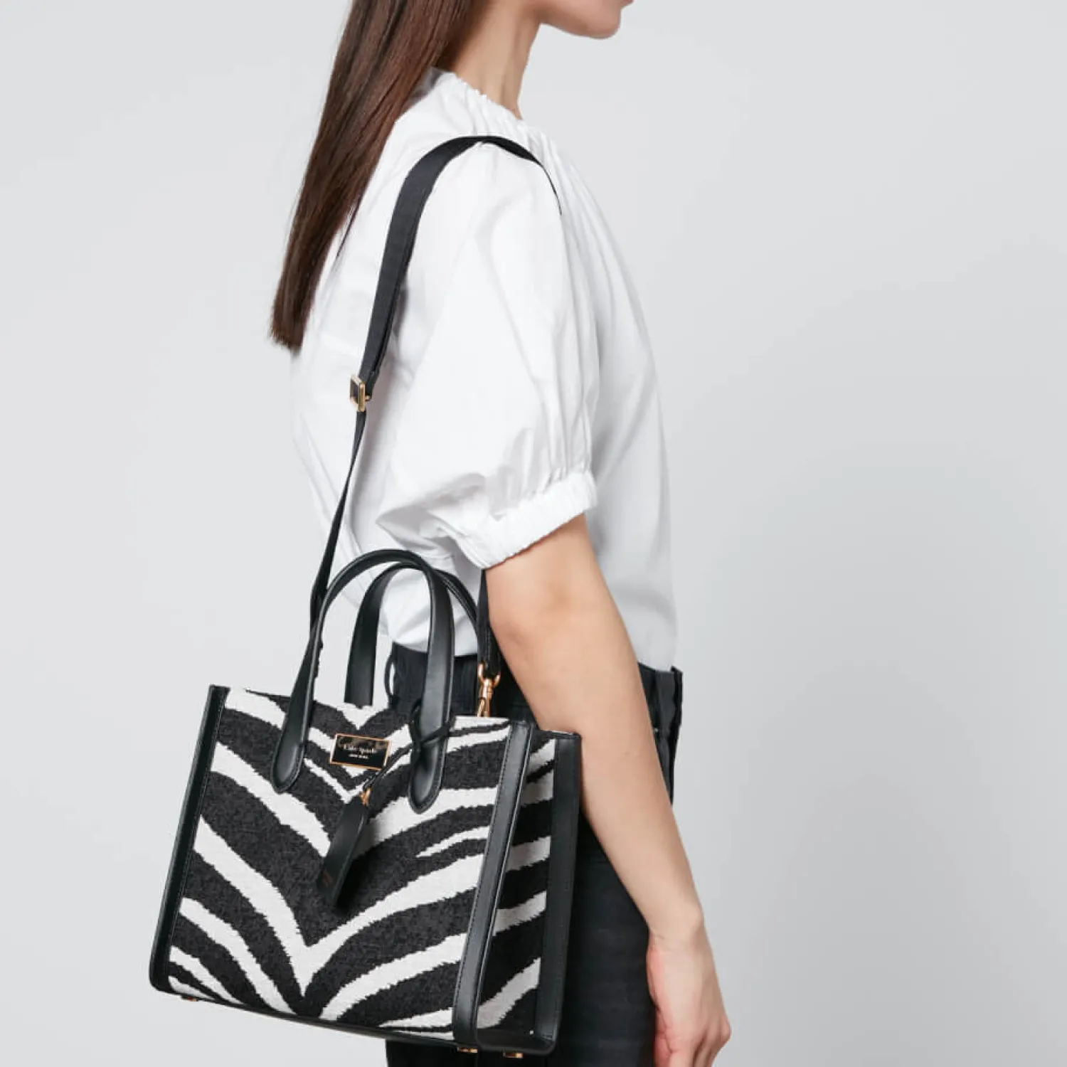 Tote Bags*Kate Spade New York Manhattan Zebra Chenille And Leather Small Tote Bag