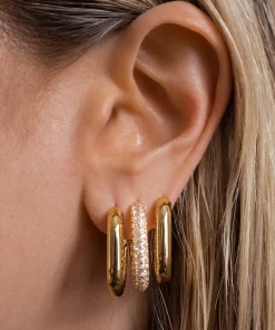 Earrings*Luv AJ Xl Pave Chain Gold-Plated Crystals Earrings