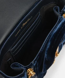 Satchels*3.1 Phillip Lim Pashli Nano Leather-Trimmed Velvet Shoulder Bag Ocean