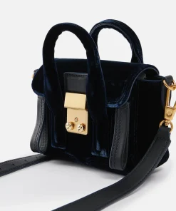 Satchels*3.1 Phillip Lim Pashli Nano Leather-Trimmed Velvet Shoulder Bag Ocean