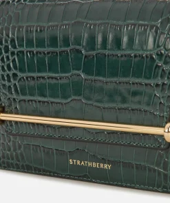 Crossbody Bags*Strathberry Women's East/West Croc Baguette Bag - Bottle Green