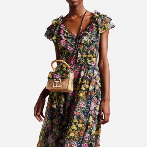 Mini Bags*Ted Baker Jaysisa Mini Floral-Print Rattan Bag