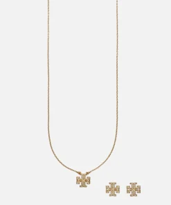 Earrings*Tory Burch Gold-Plated Kira Pave Pendant And Stud Earring Set