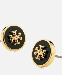 Earrings*Tory Burch Women's Kira Enamel Circle-Stud Earring - Tory Gold/Black